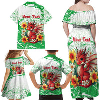 Wales Saint David’s Day Personalized Family Matching Off Shoulder Maxi Dress and Hawaiian Shirt Funny Welsh Dragon Daffodil - Wonder Print Shop