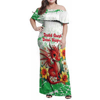 Wales Saint David’s Day Personalized Family Matching Off Shoulder Maxi Dress and Hawaiian Shirt Funny Welsh Dragon Daffodil - Wonder Print Shop