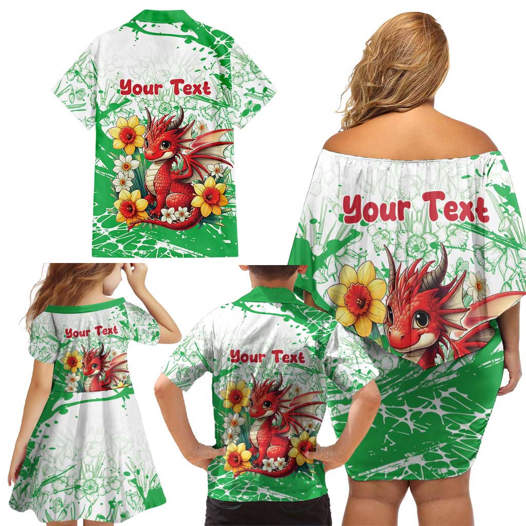 Wales Saint David’s Day Personalized Family Matching Off Shoulder Short Dress and Hawaiian Shirt Funny Welsh Dragon Daffodil - Wonder Print Shop