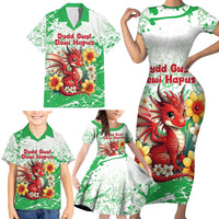 Wales Saint David’s Day Personalized Family Matching Short Sleeve Bodycon Dress and Hawaiian Shirt Funny Welsh Dragon Daffodil - Wonder Print Shop