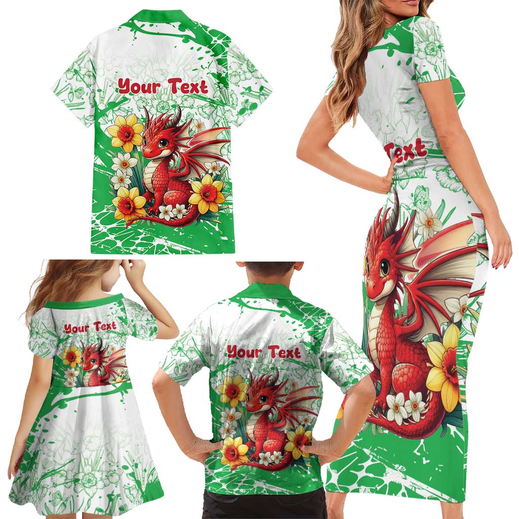 Wales Saint David’s Day Personalized Family Matching Short Sleeve Bodycon Dress and Hawaiian Shirt Funny Welsh Dragon Daffodil - Wonder Print Shop