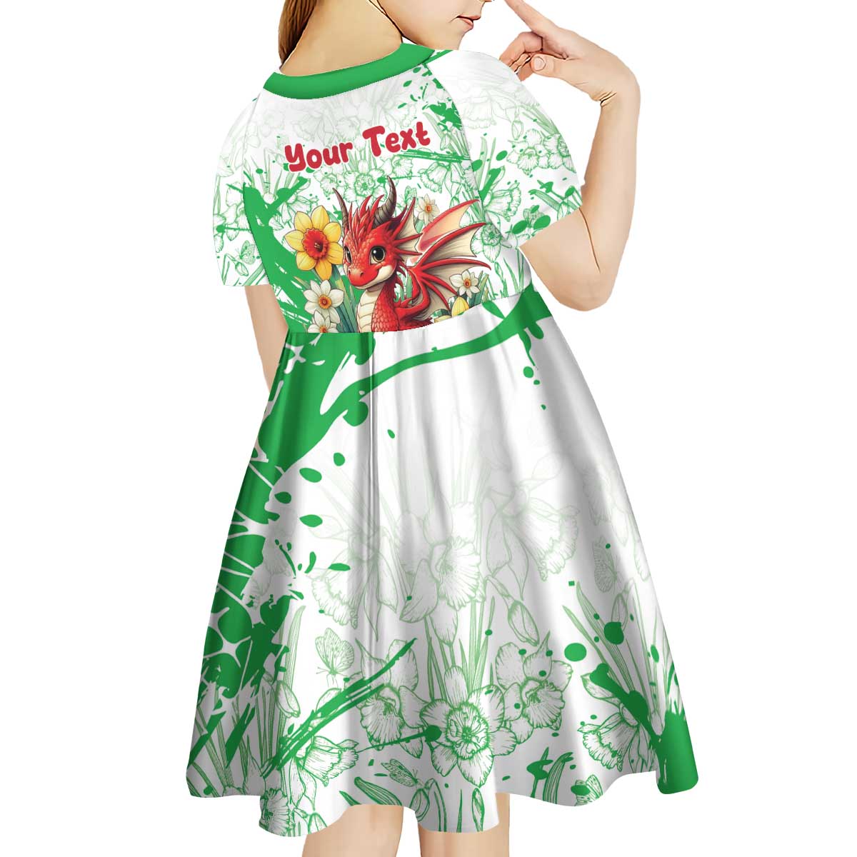 Wales Saint David’s Day Personalized Kid Short Sleeve Dress Funny Welsh Dragon Daffodil - Wonder Print Shop