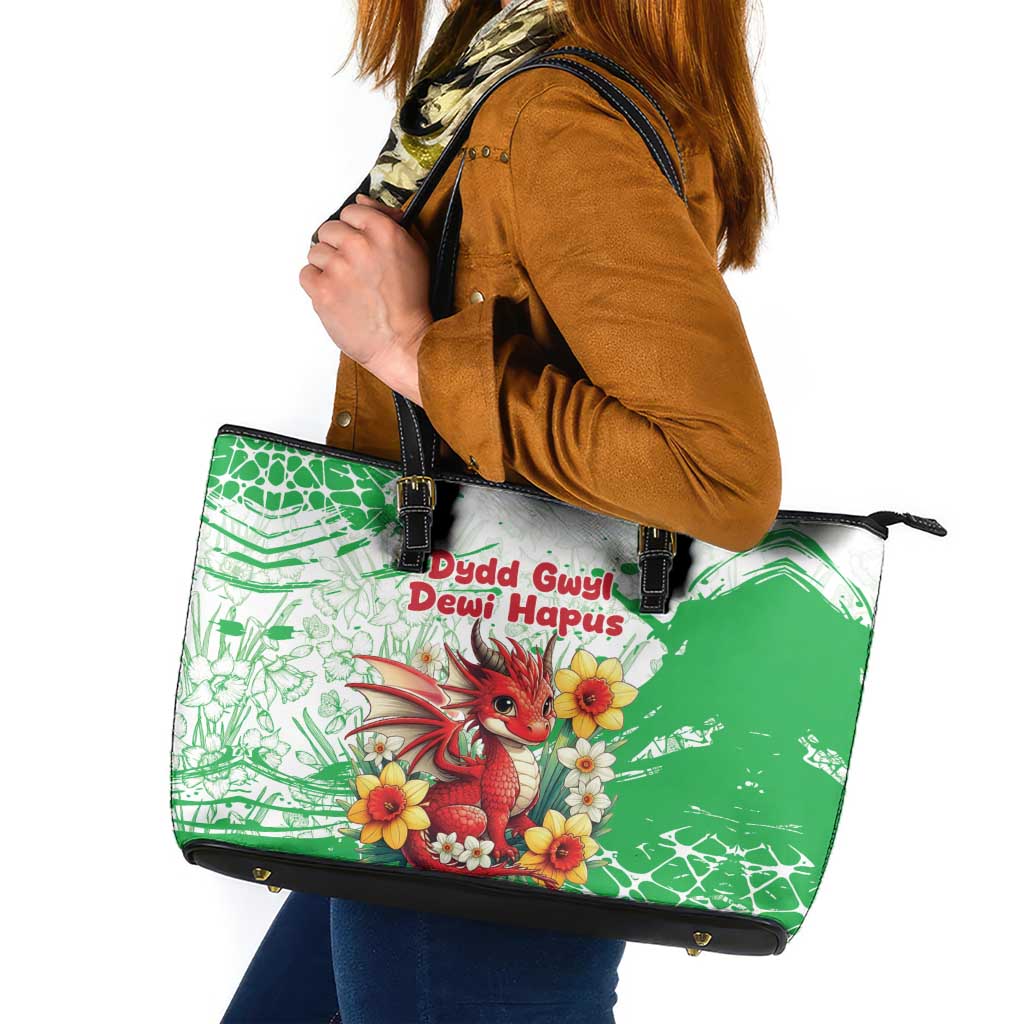 Wales Saint David’s Day Personalized Leather Tote Bag Funny Welsh Dragon Daffodil - Wonder Print Shop