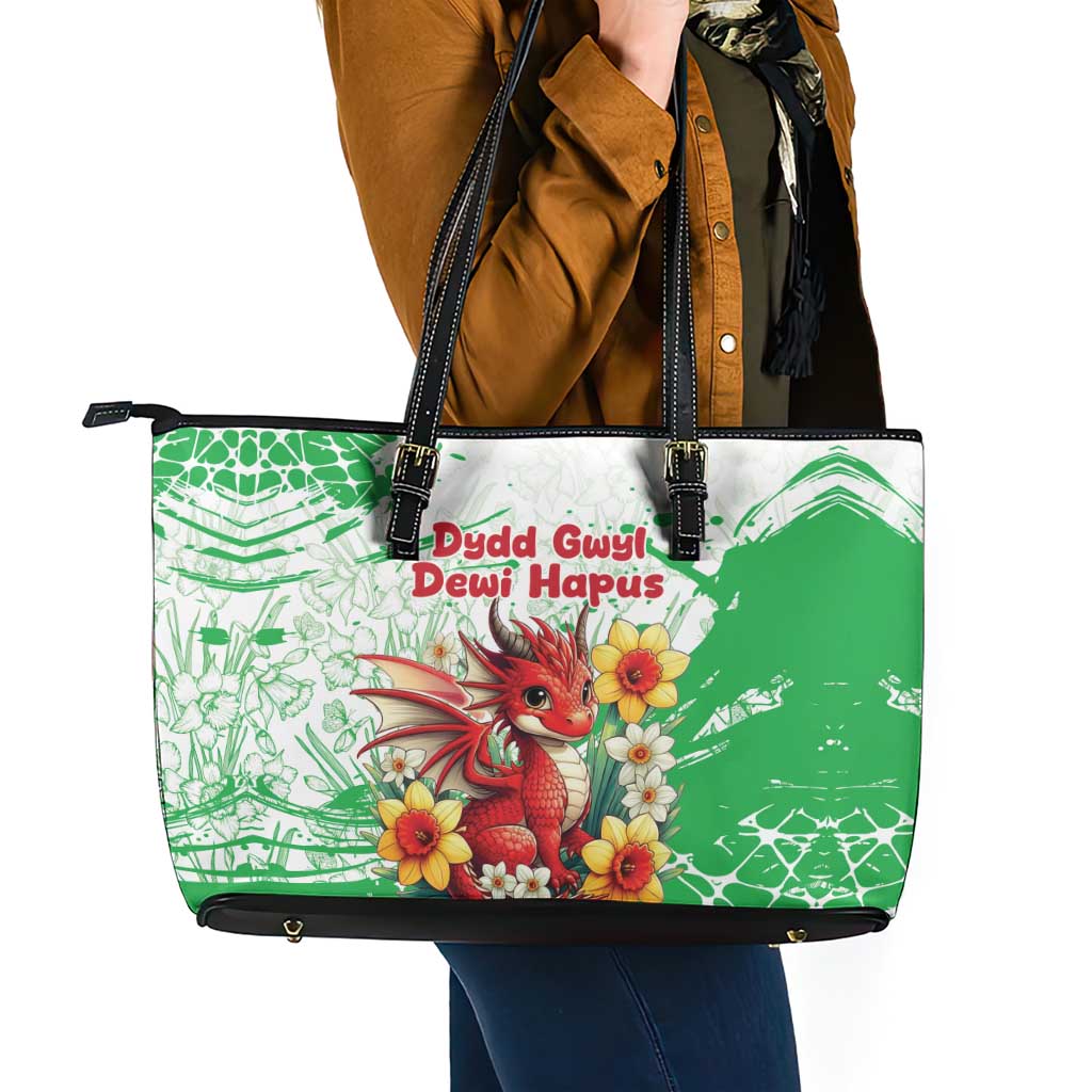 Wales Saint David’s Day Personalized Leather Tote Bag Funny Welsh Dragon Daffodil - Wonder Print Shop