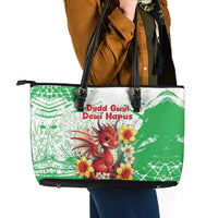 Wales Saint David’s Day Personalized Leather Tote Bag Funny Welsh Dragon Daffodil - Wonder Print Shop