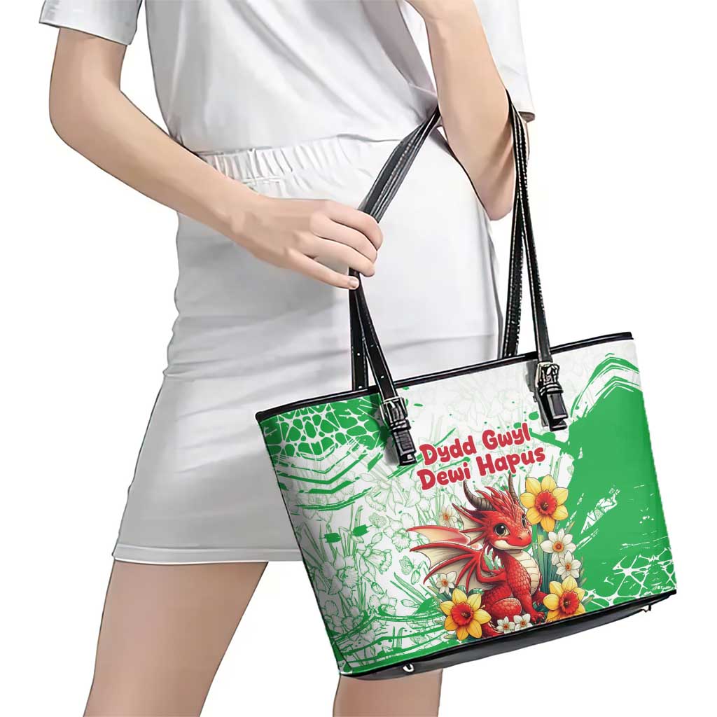 Wales Saint David’s Day Personalized Leather Tote Bag Funny Welsh Dragon Daffodil - Wonder Print Shop