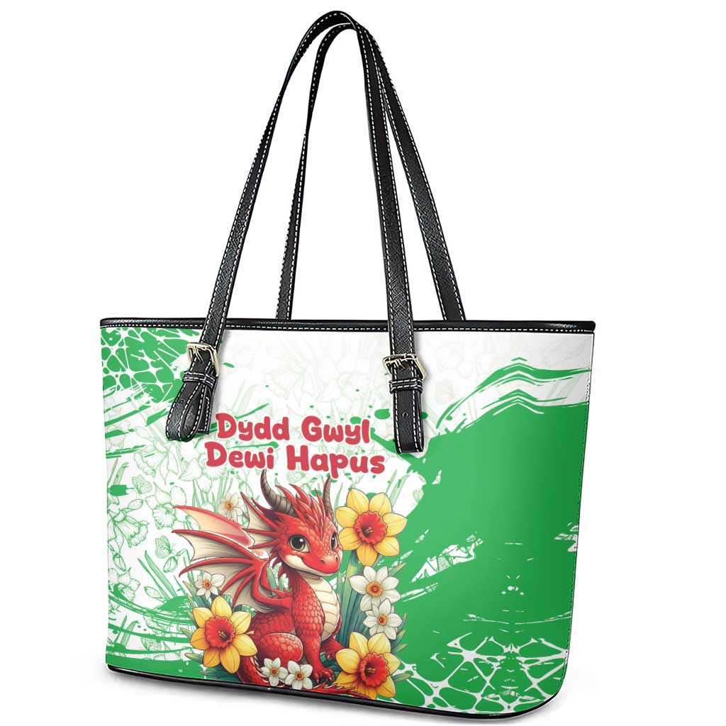 Wales Saint David’s Day Personalized Leather Tote Bag Funny Welsh Dragon Daffodil - Wonder Print Shop