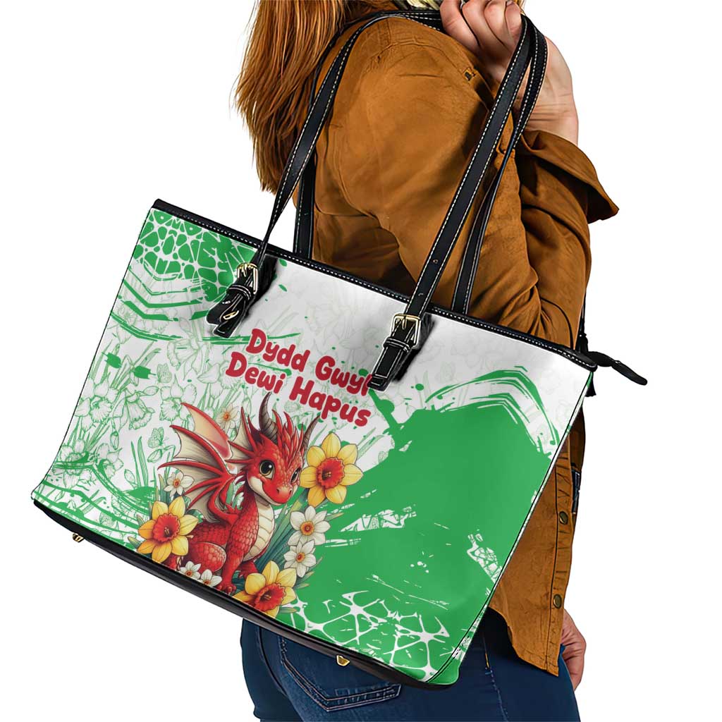 Wales Saint David’s Day Personalized Leather Tote Bag Funny Welsh Dragon Daffodil - Wonder Print Shop