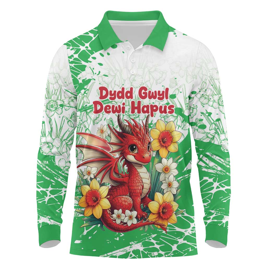 Wales Saint David’s Day Personalized Long Sleeve Polo Shirt Funny Welsh Dragon Daffodil - Wonder Print Shop