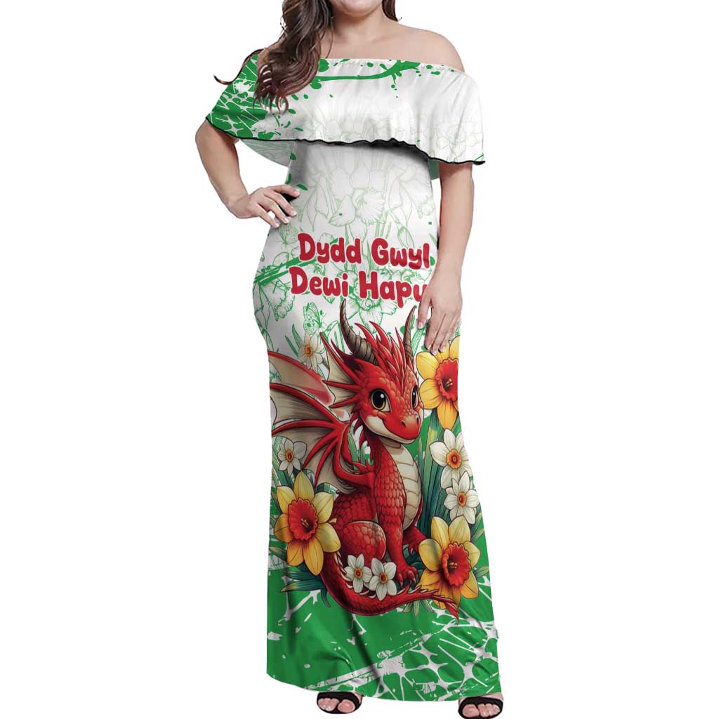 Wales Saint David’s Day Personalized Off Shoulder Maxi Dress Funny Welsh Dragon Daffodil - Wonder Print Shop