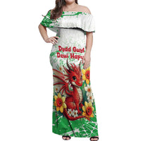Wales Saint David’s Day Personalized Off Shoulder Maxi Dress Funny Welsh Dragon Daffodil - Wonder Print Shop