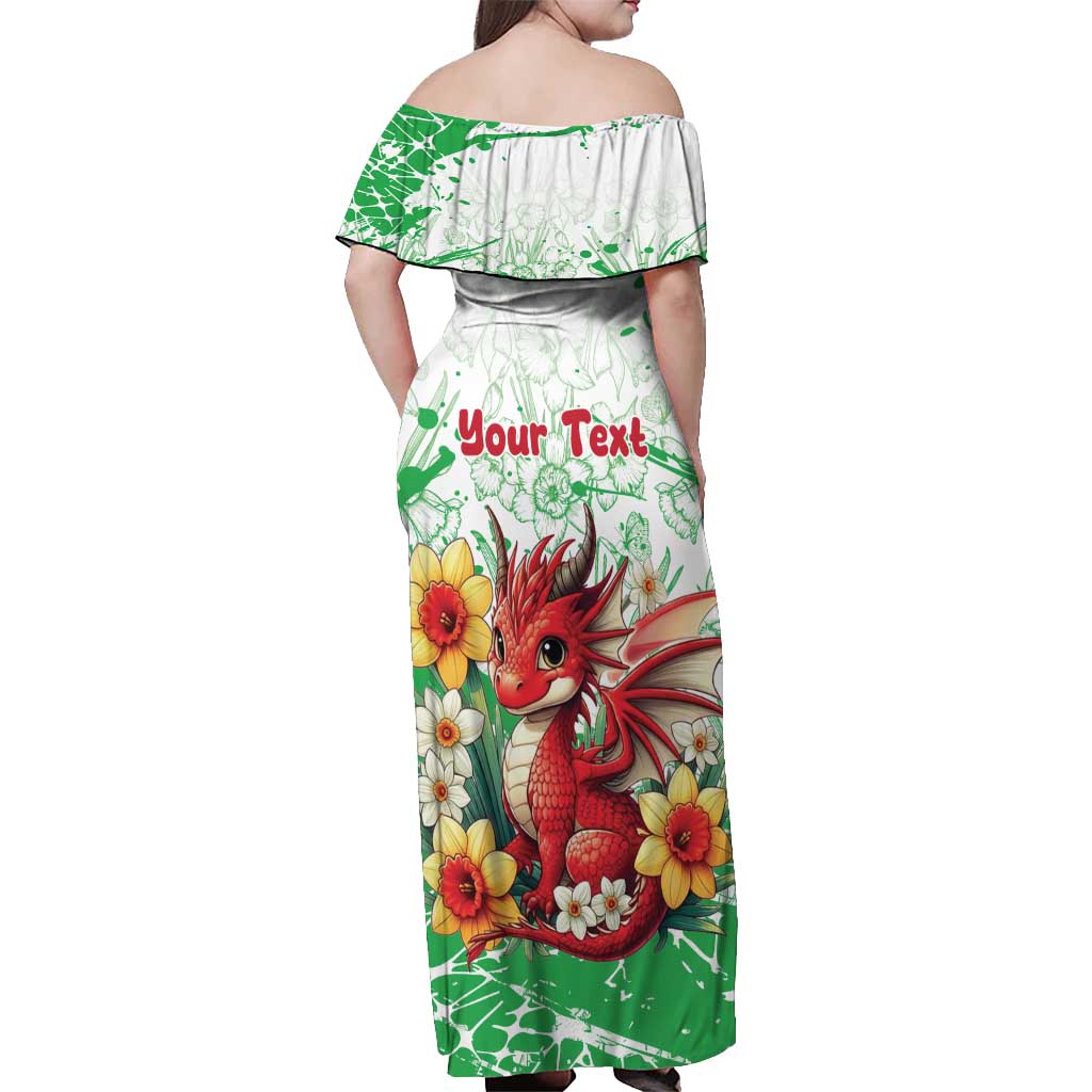 Wales Saint David’s Day Personalized Off Shoulder Maxi Dress Funny Welsh Dragon Daffodil - Wonder Print Shop