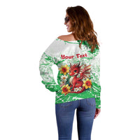 Wales Saint David’s Day Personalized Off Shoulder Sweater Funny Welsh Dragon Daffodil - Wonder Print Shop