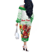 Wales Saint David’s Day Personalized Off The Shoulder Long Sleeve Dress Funny Welsh Dragon Daffodil - Wonder Print Shop
