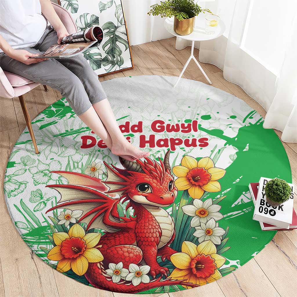 Wales Saint David’s Day Personalized Round Carpet Funny Welsh Dragon Daffodil - Wonder Print Shop