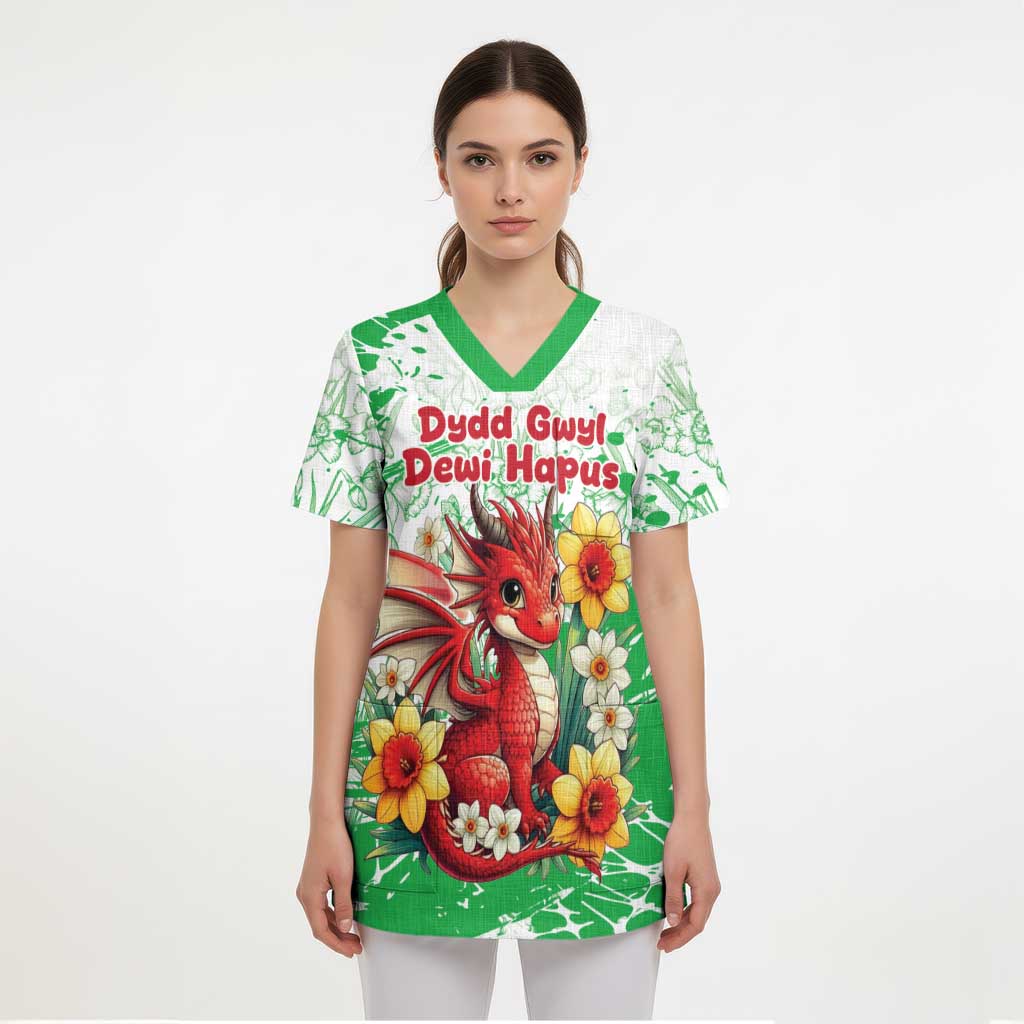Wales Saint David’s Day Personalized Scrub Top Funny Welsh Dragon Daffodil - Wonder Print Shop