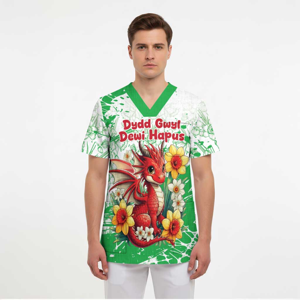 Wales Saint David’s Day Personalized Scrub Top Funny Welsh Dragon Daffodil - Wonder Print Shop
