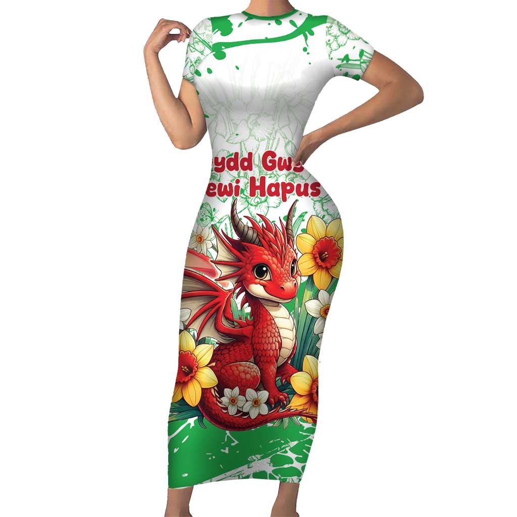 Wales Saint David’s Day Personalized Short Sleeve Bodycon Dress Funny Welsh Dragon Daffodil - Wonder Print Shop