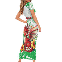 Wales Saint David’s Day Personalized Short Sleeve Bodycon Dress Funny Welsh Dragon Daffodil - Wonder Print Shop