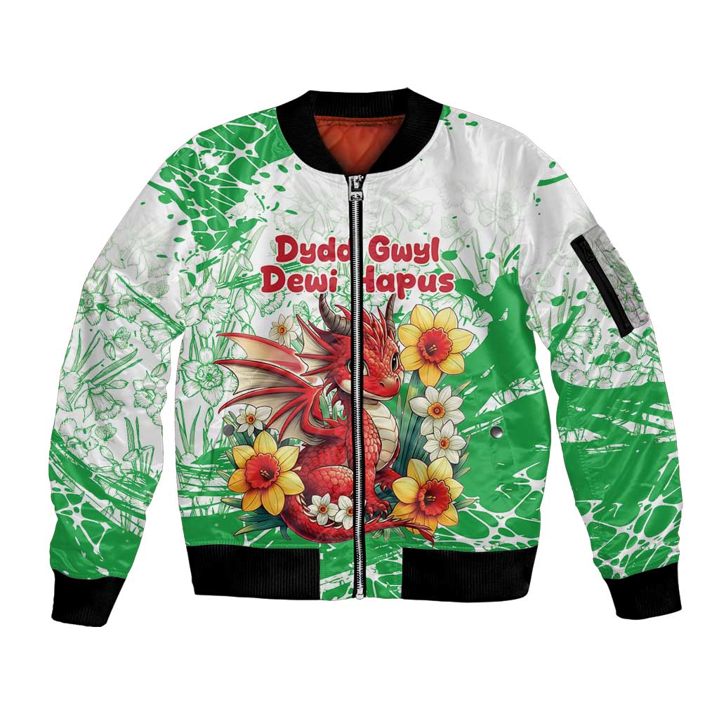 Wales Saint David’s Day Personalized Sleeve Zip Bomber Jacket Funny Welsh Dragon Daffodil - Wonder Print Shop