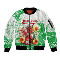 Wales Saint David’s Day Personalized Sleeve Zip Bomber Jacket Funny Welsh Dragon Daffodil - Wonder Print Shop