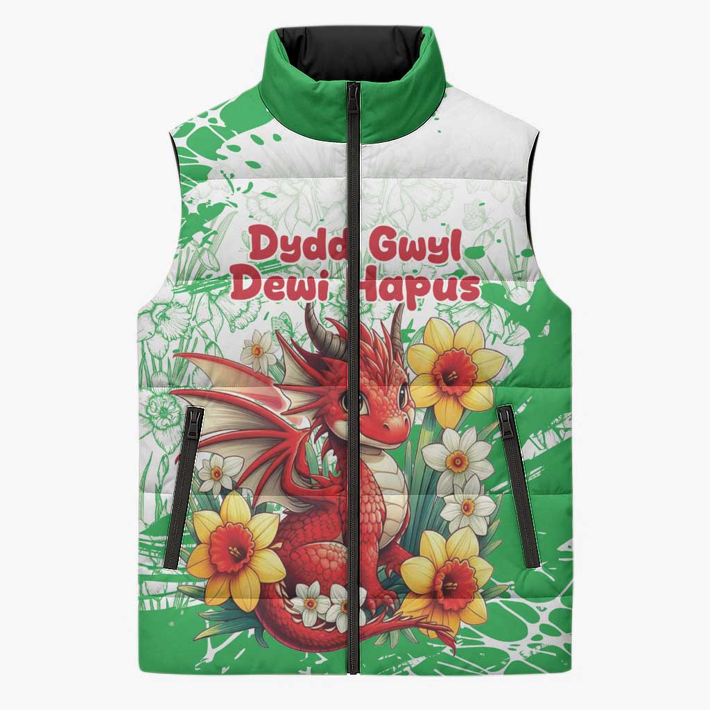 Wales Saint David’s Day Personalized Sleeveless Puffer Jacket Funny Welsh Dragon Daffodil - Wonder Print Shop