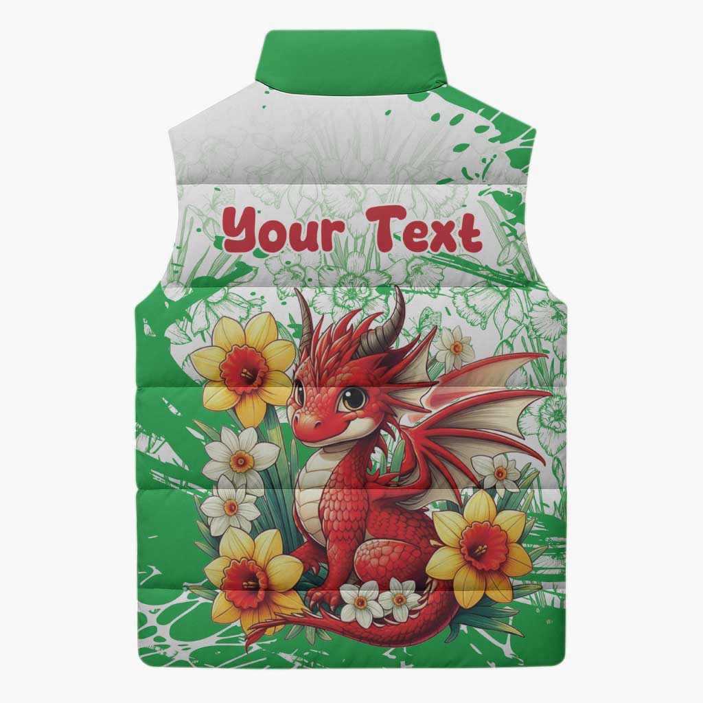Wales Saint David’s Day Personalized Sleeveless Puffer Jacket Funny Welsh Dragon Daffodil - Wonder Print Shop