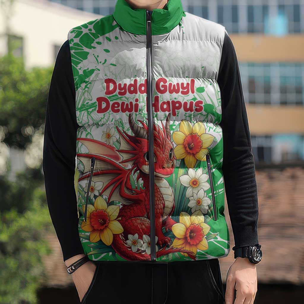 Wales Saint David’s Day Personalized Sleeveless Puffer Jacket Funny Welsh Dragon Daffodil - Wonder Print Shop