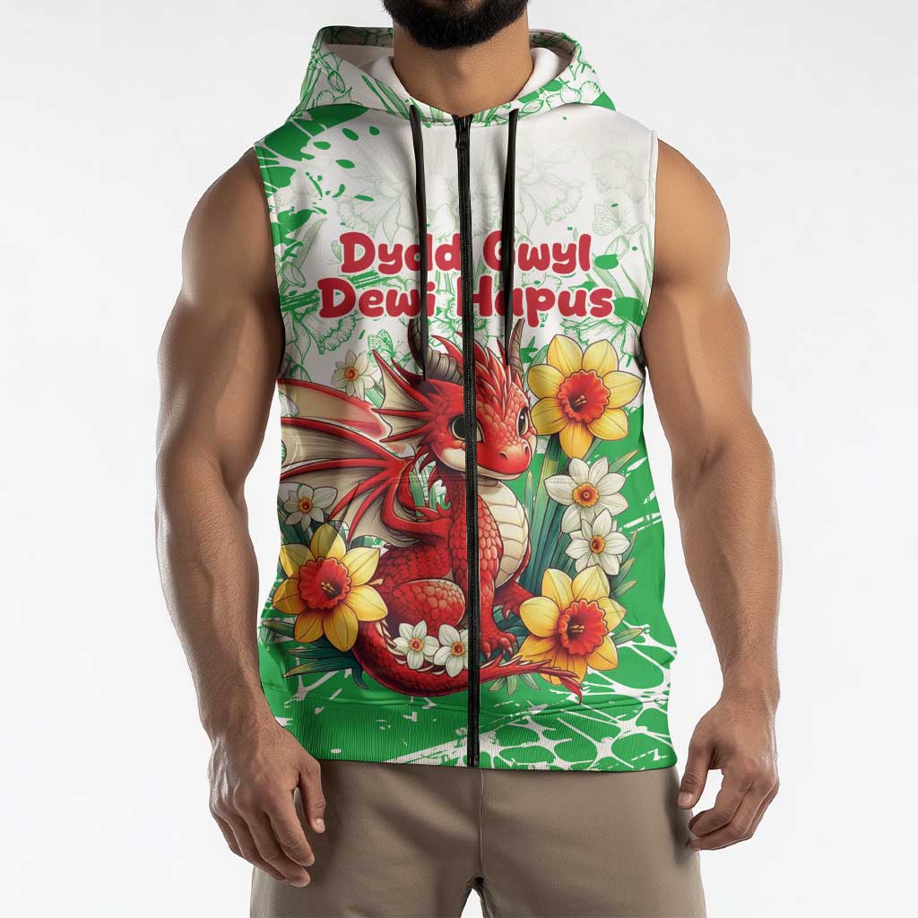 Wales Saint David’s Day Personalized Sleeveless Zip Hoodie Funny Welsh Dragon Daffodil - Wonder Print Shop