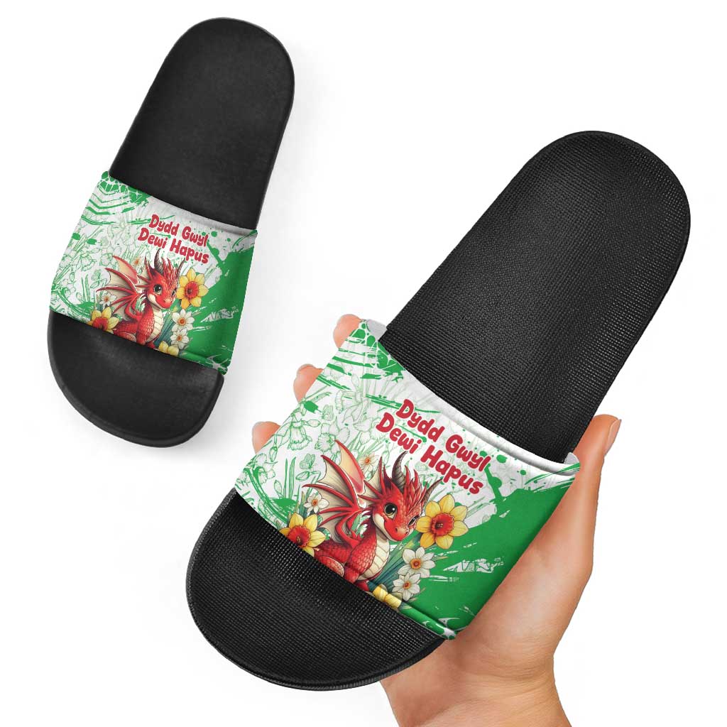 Wales Saint David’s Day Personalized Slide Sandals Funny Welsh Dragon Daffodil - Wonder Print Shop