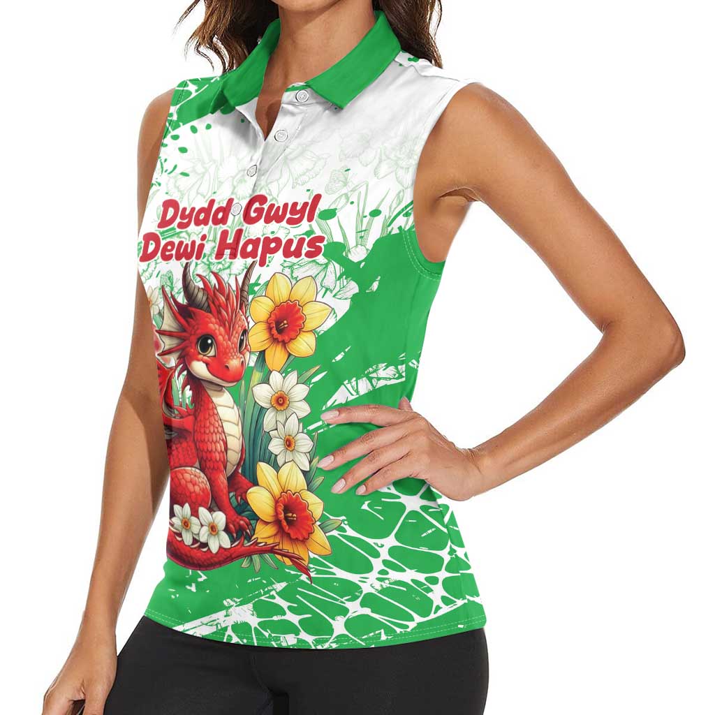 Wales Saint David’s Day Personalized Women Sleeveless Polo Shirt Funny Welsh Dragon Daffodil - Wonder Print Shop