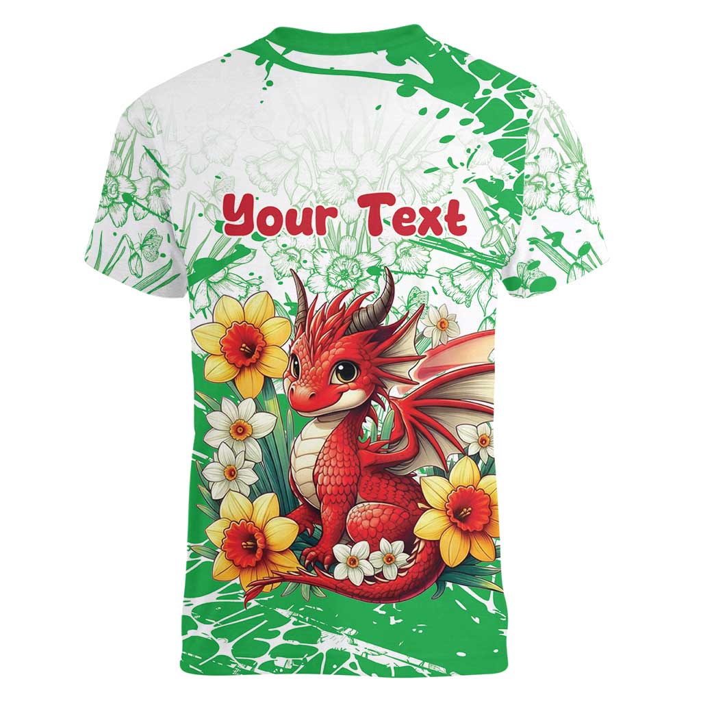 Wales Saint David’s Day Personalized Women V-Neck T-Shirt Funny Welsh Dragon Daffodil - Wonder Print Shop