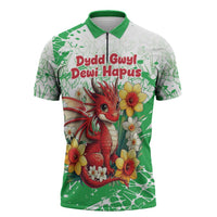 Wales Saint David’s Day Personalized Zipper Polo Shirt Funny Welsh Dragon Daffodil - Wonder Print Shop