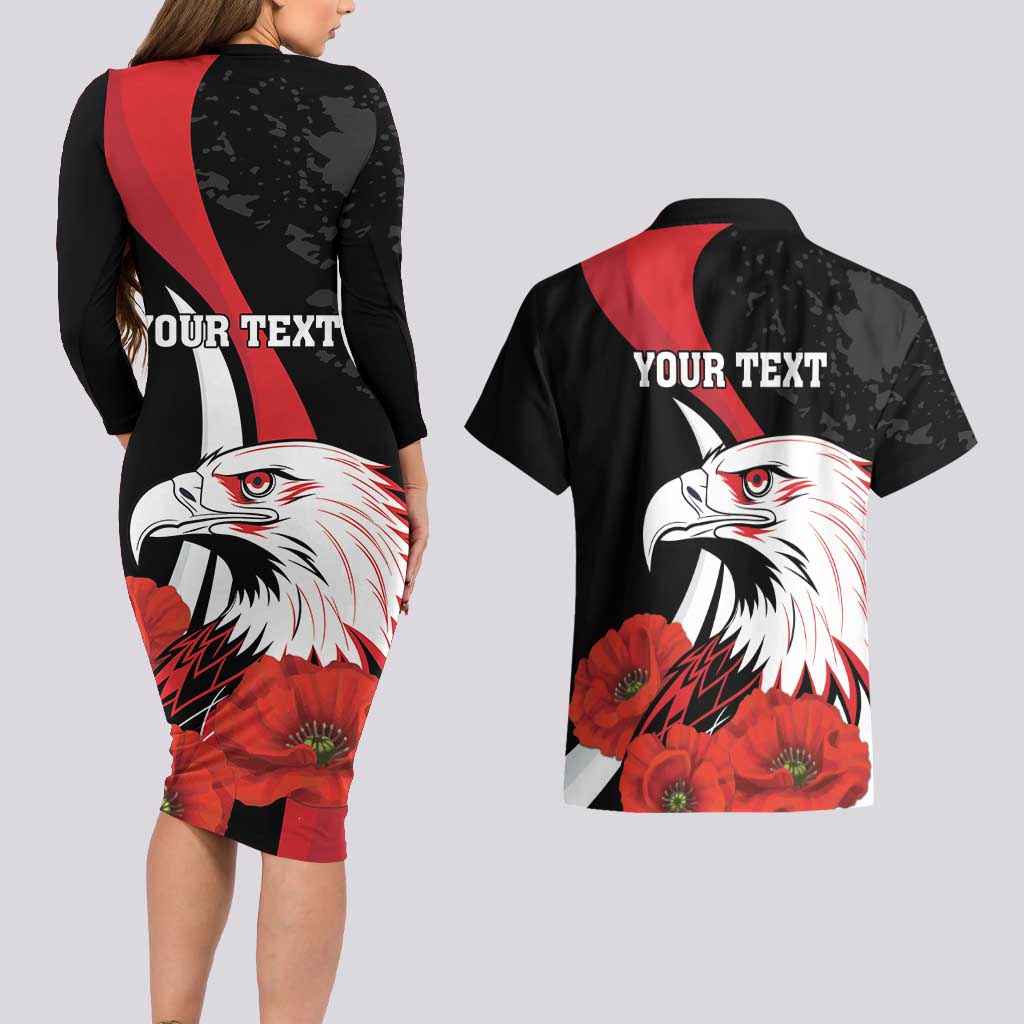 Personalized Poland Eagle Couples Matching Long Sleeve Bodycon Dress and Hawaiian Shirt Rzeczpospolita Polska Poppy Flower