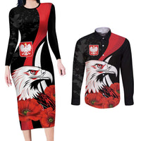 Personalized Poland Eagle Couples Matching Long Sleeve Bodycon Dress and Long Sleeve Button Shirt Rzeczpospolita Polska Poppy Flower