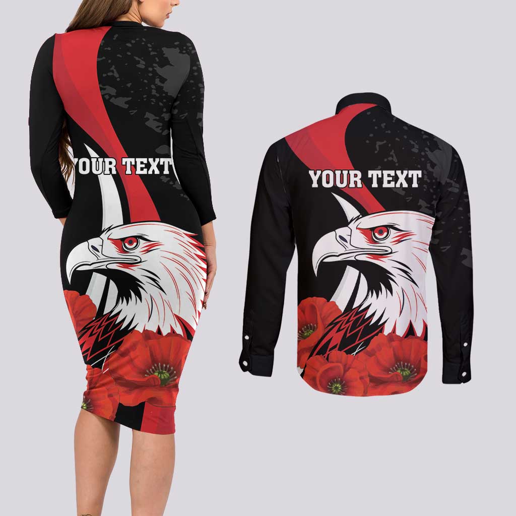 Personalized Poland Eagle Couples Matching Long Sleeve Bodycon Dress and Long Sleeve Button Shirt Rzeczpospolita Polska Poppy Flower