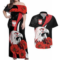 Personalized Poland Eagle Couples Matching Off Shoulder Maxi Dress and Hawaiian Shirt Rzeczpospolita Polska Poppy Flower