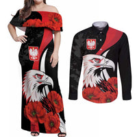 Personalized Poland Eagle Couples Matching Off Shoulder Maxi Dress and Long Sleeve Button Shirt Rzeczpospolita Polska Poppy Flower
