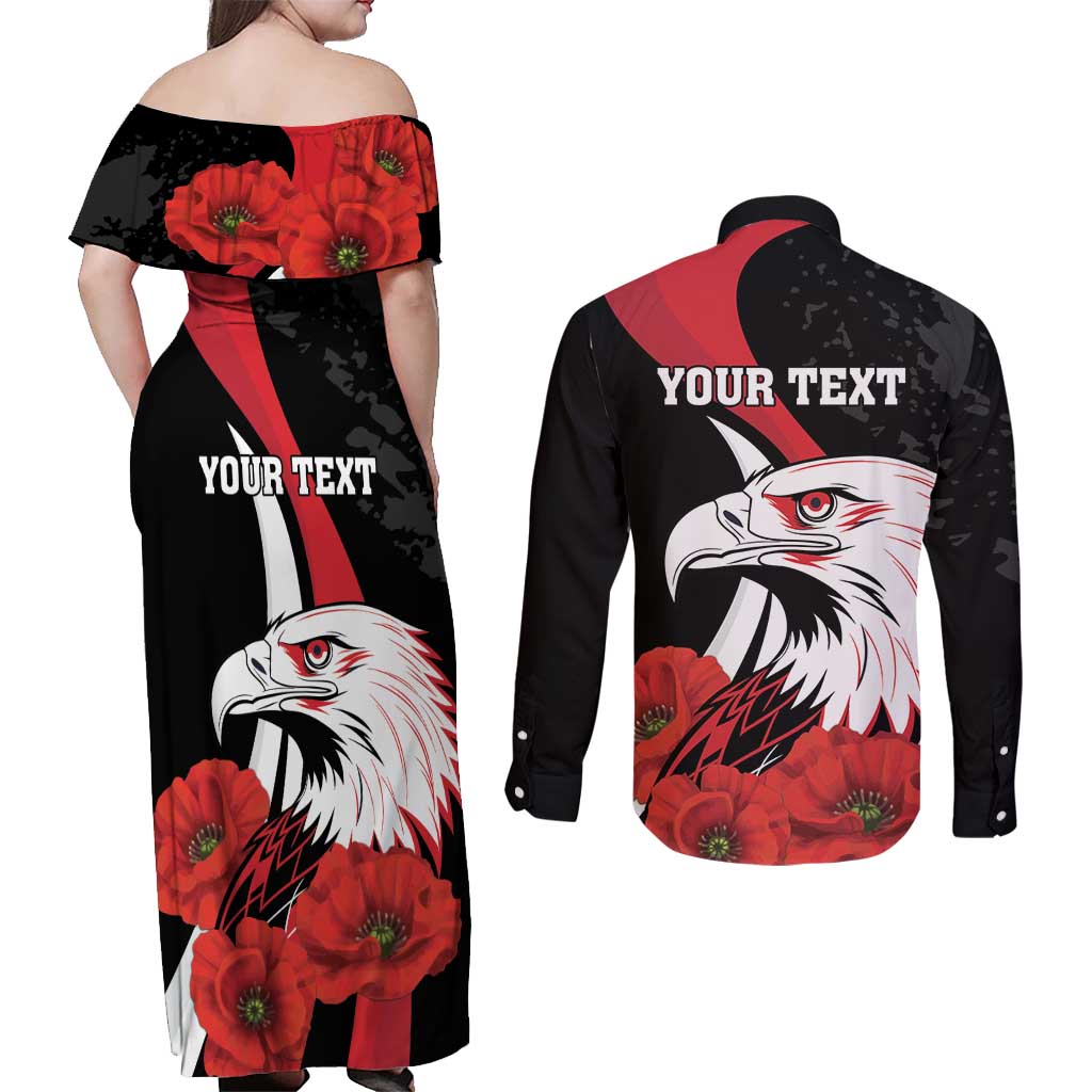 Personalized Poland Eagle Couples Matching Off Shoulder Maxi Dress and Long Sleeve Button Shirt Rzeczpospolita Polska Poppy Flower