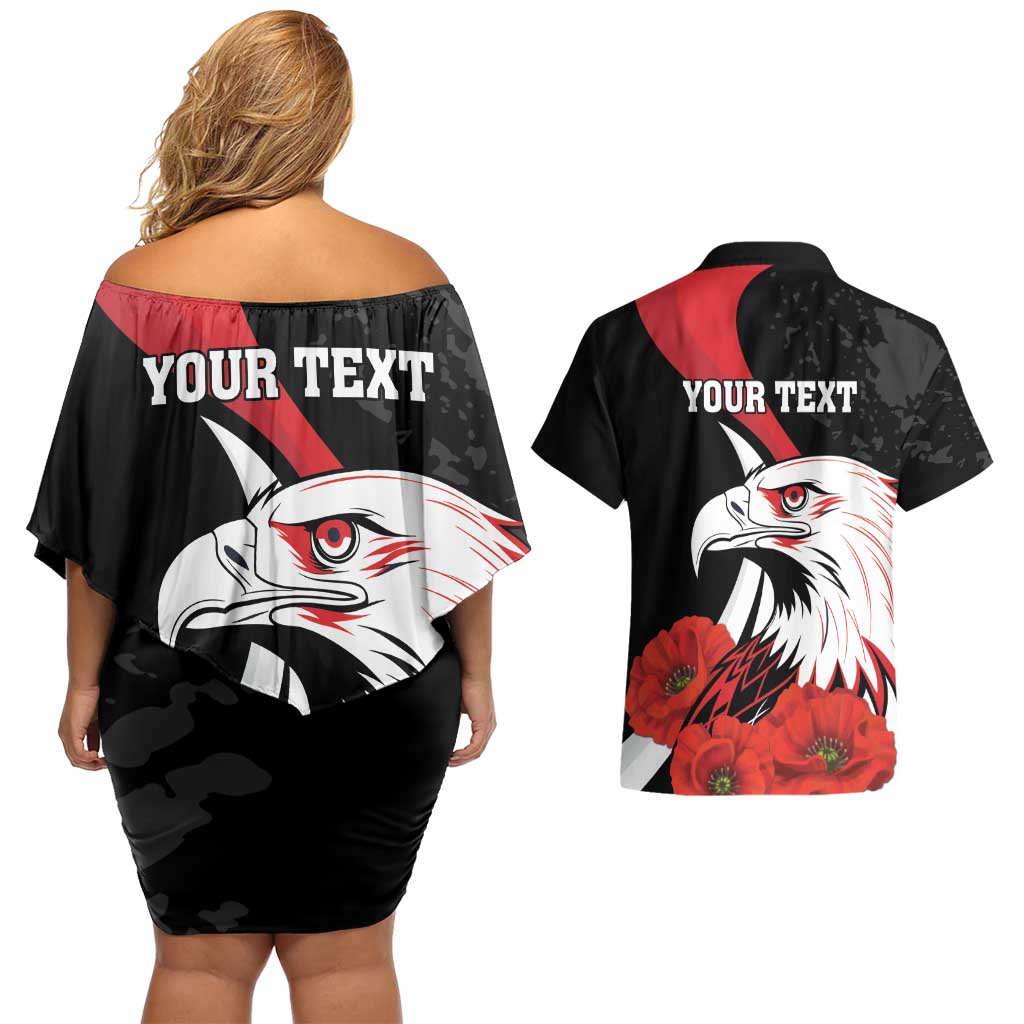 Personalized Poland Eagle Couples Matching Off Shoulder Short Dress and Hawaiian Shirt Rzeczpospolita Polska Poppy Flower