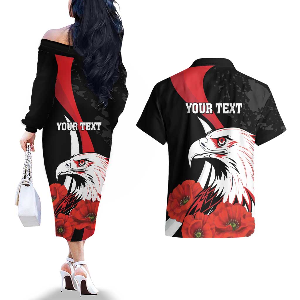 Personalized Poland Eagle Couples Matching Off The Shoulder Long Sleeve Dress and Hawaiian Shirt Rzeczpospolita Polska Poppy Flower