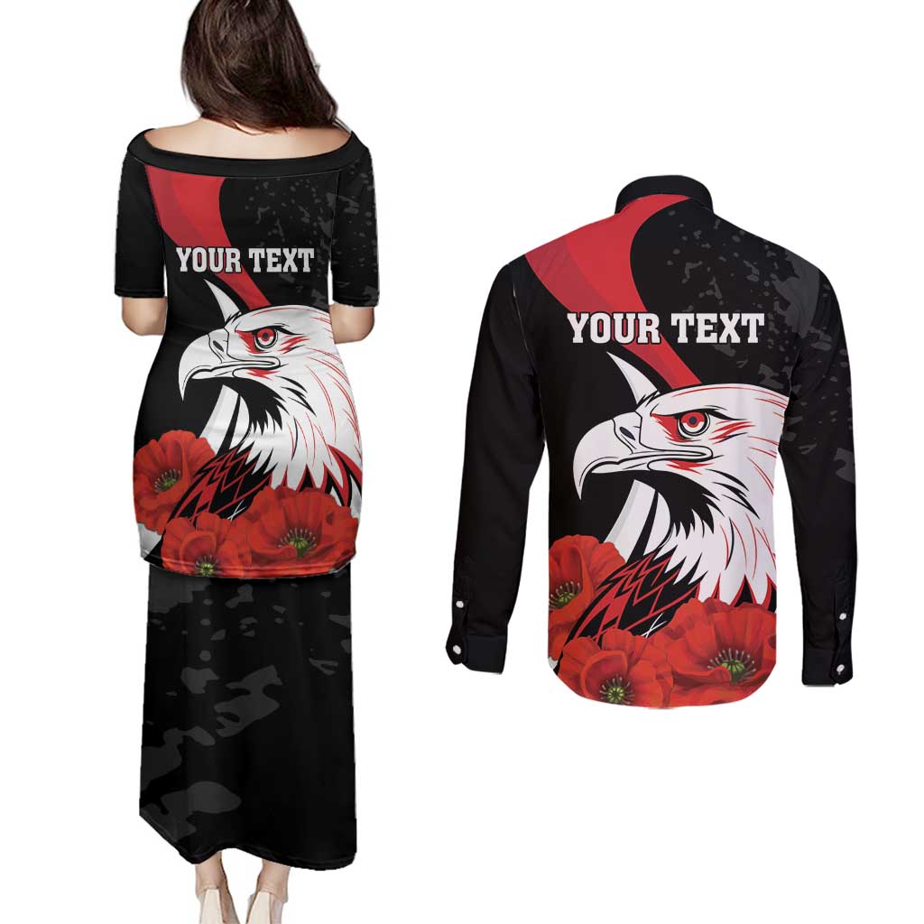 Personalized Poland Eagle Couples Matching Puletasi and Long Sleeve Button Shirt Rzeczpospolita Polska Poppy Flower