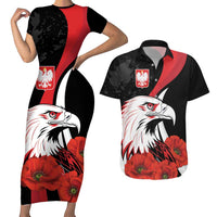 Personalized Poland Eagle Couples Matching Short Sleeve Bodycon Dress and Hawaiian Shirt Rzeczpospolita Polska Poppy Flower