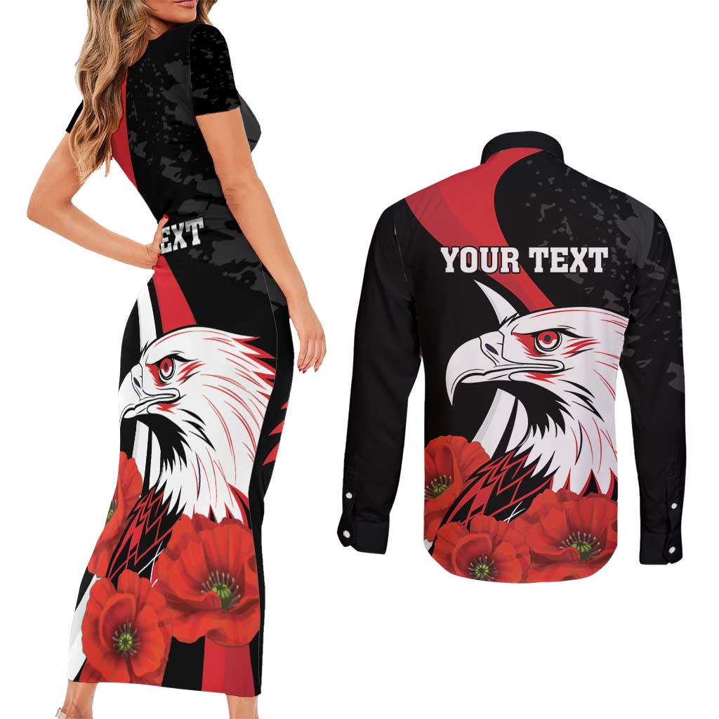 Personalized Poland Eagle Couples Matching Short Sleeve Bodycon Dress and Long Sleeve Button Shirt Rzeczpospolita Polska Poppy Flower