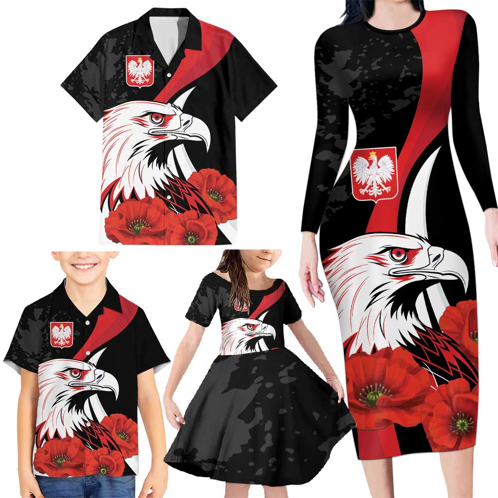 Personalized Poland Eagle Family Matching Long Sleeve Bodycon Dress and Hawaiian Shirt Rzeczpospolita Polska Poppy Flower