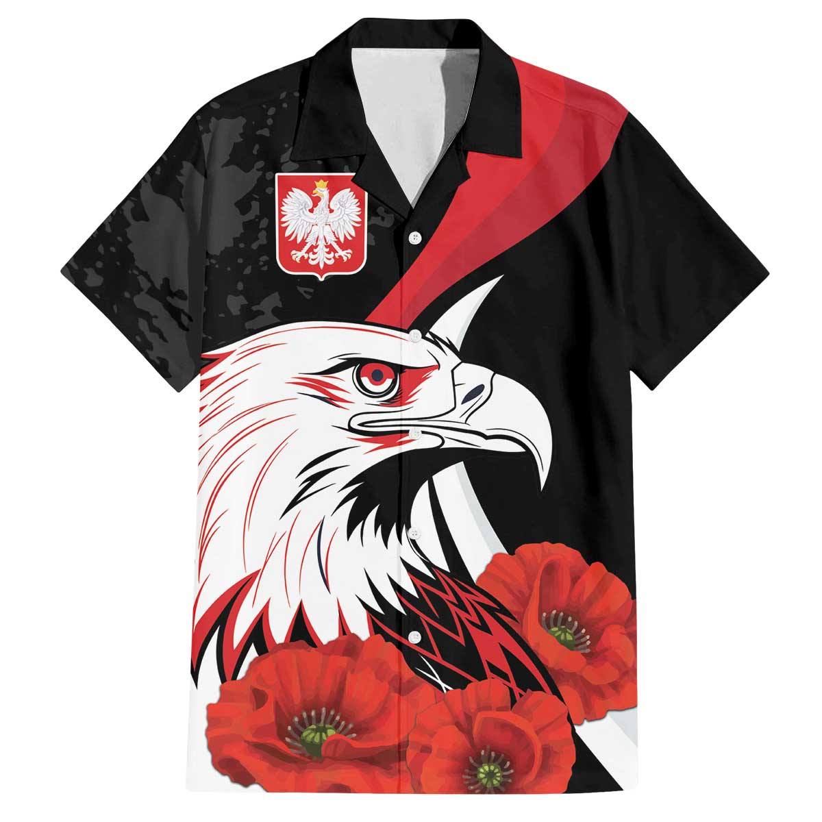 Personalized Poland Eagle Family Matching Off The Shoulder Long Sleeve Dress and Hawaiian Shirt Rzeczpospolita Polska Poppy Flower