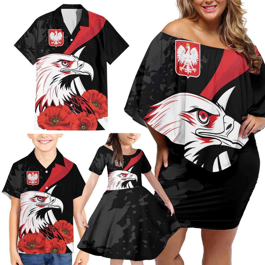 Personalized Poland Eagle Family Matching Off Shoulder Short Dress and Hawaiian Shirt Rzeczpospolita Polska Poppy Flower