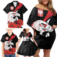 Personalized Poland Eagle Family Matching Off Shoulder Short Dress and Hawaiian Shirt Rzeczpospolita Polska Poppy Flower