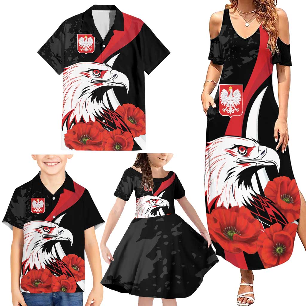 Personalized Poland Eagle Family Matching Summer Maxi Dress and Hawaiian Shirt Rzeczpospolita Polska Poppy Flower