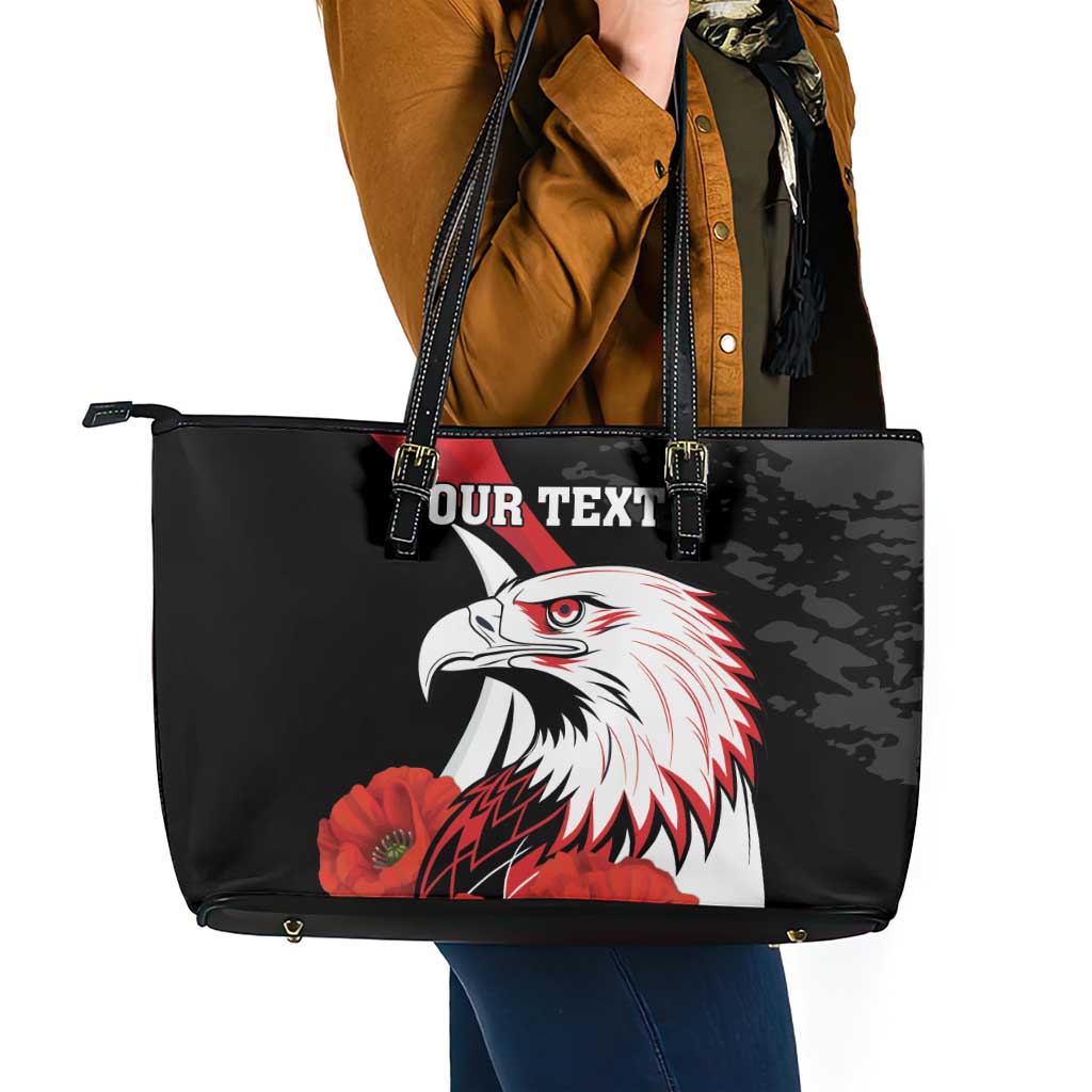 Personalized Poland Eagle Leather Tote Bag Rzeczpospolita Polska Poppy Flower